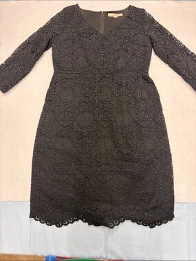 LOFT Black Lace Long Sleeve Sheath Dress Scalloped Hem  Sz 4